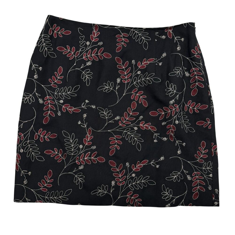 Vintage Ann Taylor 100% Silk Embroidered Mini Skirt Floral Size 6 Officewear Y2K